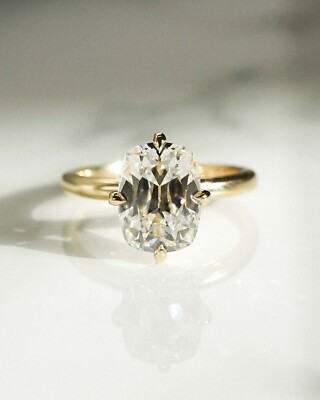 3.20 Carat Old Mine Cut Elongated Cushion Cut Moissanite Compass Set Ring