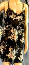 Vintage LRG California Miss Chemise Negligee Nightgown Black Floral Print