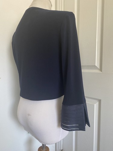 Joseph Ribkoff Signature Midnt Blue SplitCuff 3/4 Sleeve BoleroJacket Sz 10 NWT - Picture 4 of 8