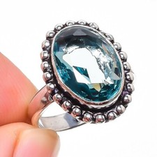 Swiss Blue Topaz Gemstone Handmade 925 Sterling Silver Jewelry Ring Size 7 US