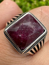 10ct Real Genuine Natural Red Ruby Gemstone Mens Real Solid 925 Silver Ring -