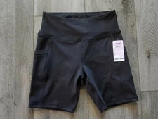 EBB & FLOW Women's Small/Medium Black High Waist 7" Inseam Bike Shorts w/Pockets