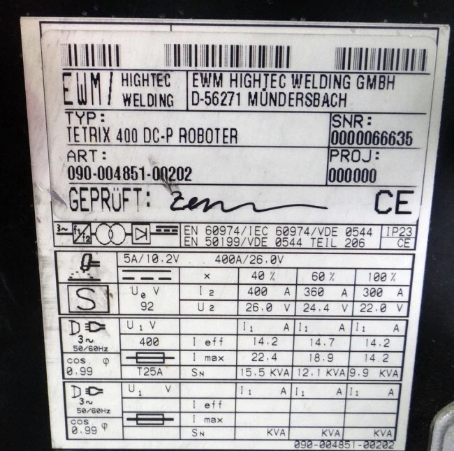EWM Evolution Tetrix 400 DC-P Roboter Plasma-Schweißgerät -unused/Attn.- - Bild 3 von 3