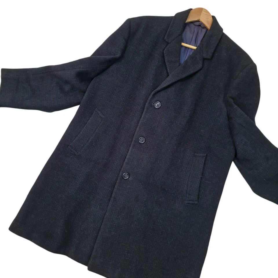 Hardy Amies длинная шерсть пальто мужской размер 40 темно-синий винтажный Hepworths - Изображение 2 из 4