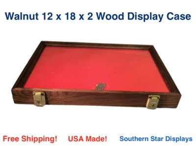 SOUTHERN STAR DISPLAYS Walnut Wood Display Case 12 x 18 x 2 for Arrowheads Knives Collectibles Coins