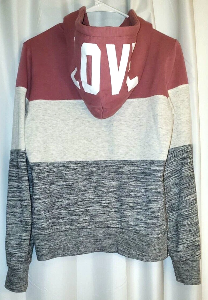 Reflex Hoodie Pink & Gray Full Zip Love Drawstring Beach Pocket Juniors Large - Image 2 of 4