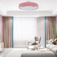 Dimmable Round LED Ceiling Fan Light Kids Room Star Fan Lamp 3-Speed Pink&Remote