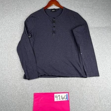 Hugo Boss Long Sleeve Henley Shirt Medium Navy Blue Heather Casual READ*
