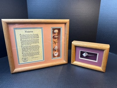 Sea Shells Footprints Shadowboxes 80/90's Solid Oak Shadow Box Frames Vintage