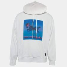 Marcelo Burlon White Printed Cotton Knit Hooded Sweatshirt S