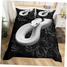 Snake Duvet Cover,Black Rose Flowers Rustic Duvet Cover,3D Full Multi 02
