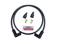 48" 8mm SUPPRESSION VINTAGE BRAIDED CLOTH BLACK WHITE SPARK PLUG WIRE HARLEY