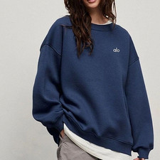 ALOhoodie style round neck loose sweatshirt, oversized fleece pullover.