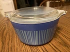 Vintage 1960s PYREX Blue Stripe Barcode Cinderella Casserole Dish 1 Quart 473