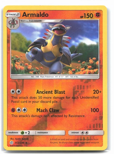 Armaldo 112/236 Reverse Holo SM - Cosmic Eclipse Pokemon R EN Moderately Played