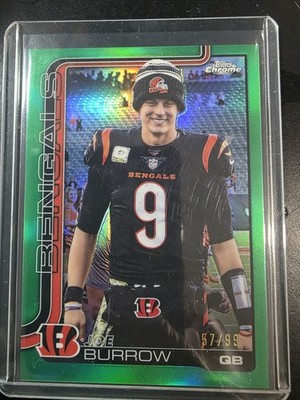 Joe Burrow 2025 Topps Chrome Image Variation Green Refractor #9/99 Jersey Match
