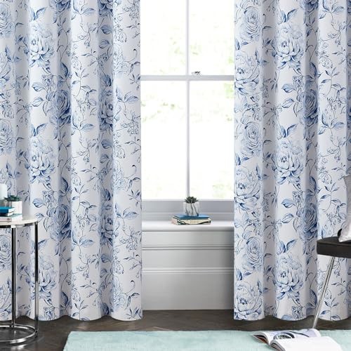 Floral 100% Blackout Curtains 84 50"W x 84"L (Pack of 2) Blackout | Blue - Picture 7 of 7