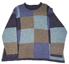 Vtg Fashion Bug Sweater Plus 22/24W Patchwork Acrylic Silk Pullover Grunge 90s