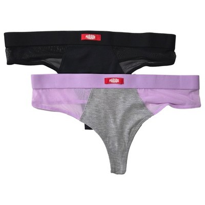 Parade Womens 2 Pack Thong Underwear Purple & Black Lace Panties Set