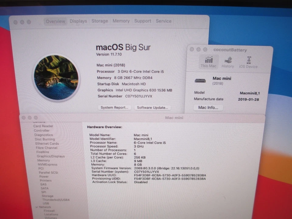  Apple Mac Mini A1993 2018 i5 3.0GHz 6 Core 8GB RAM 256GB SSD MacMini8,1 (7) - Image 2 of 4