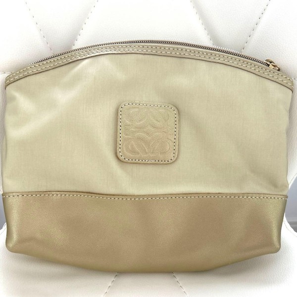 LOEWE Pouch Clutch Bag Beige Muted Gold Women's Luxury Cosmetic Pouch Accessory