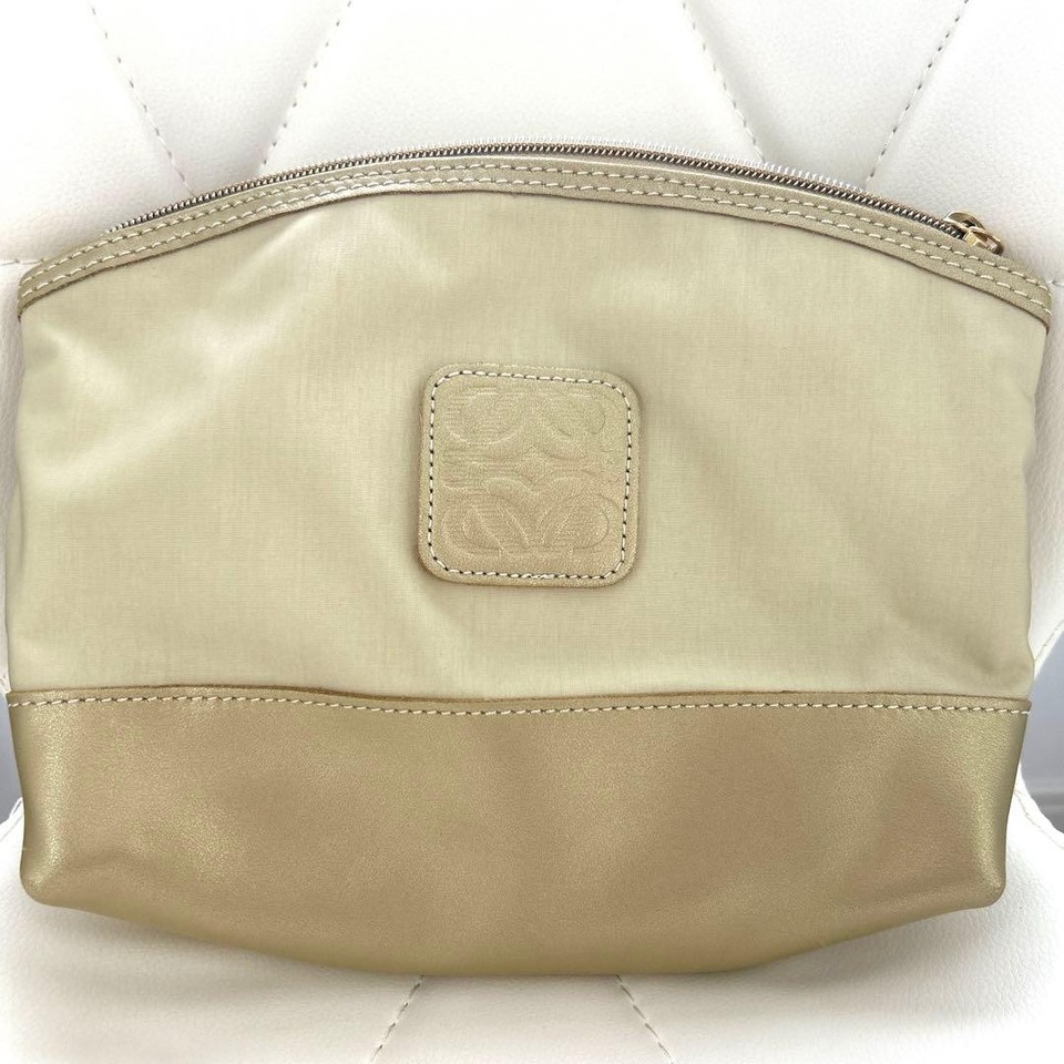 LOEWE Pouch Clutch Bag Beige Muted Gold Women's Luxury Cosmetic Pouch Accessory