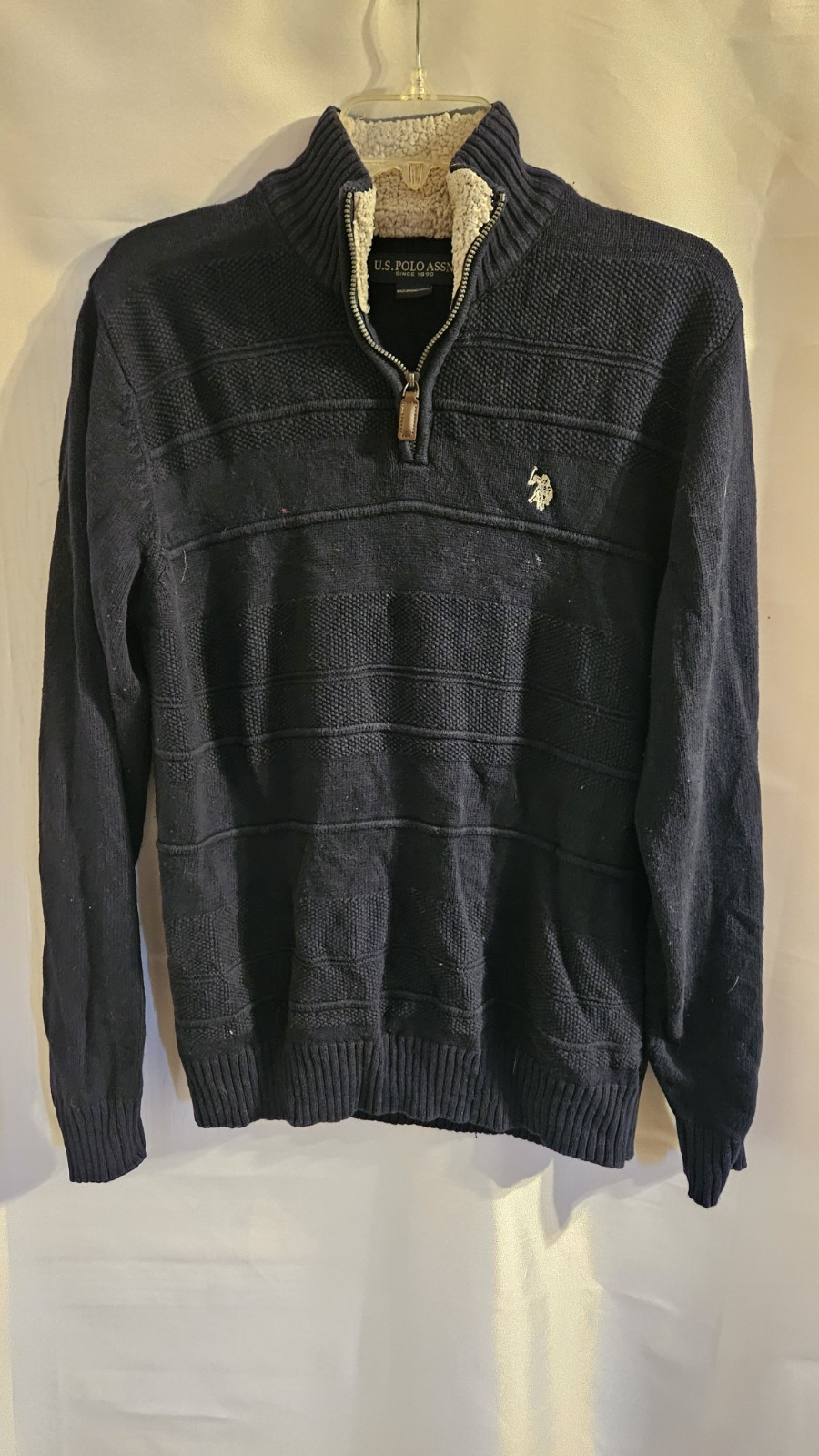 Mens US Polo Assn Size Small Dark Blue Quarter Zip Sweater