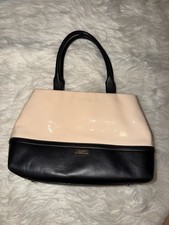 Kate Spade New York Beige Black Colorblock Satchel with Bow Accent