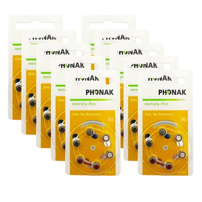 Phonak Hörgerätebatterien 10 gelb (60er Pack/10x 6er Blister) - made by Rayovac