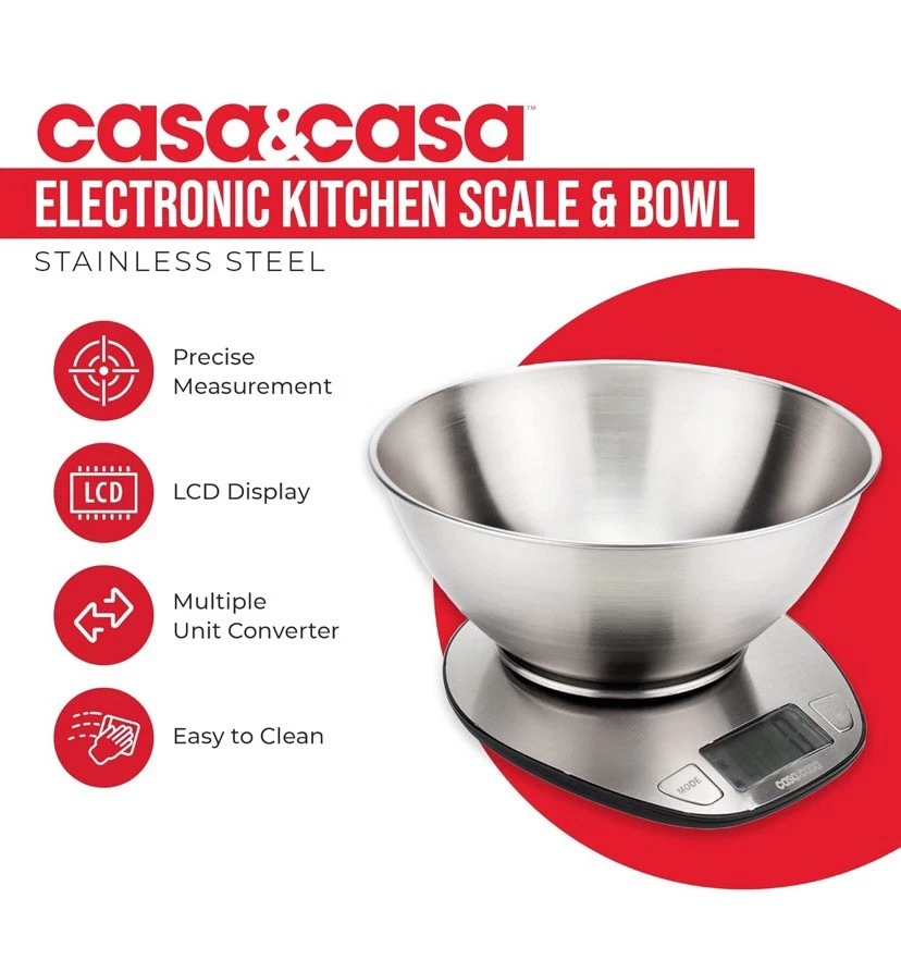 5KG Casa&Casa Digital Kitchen Scales & Bowl for Professional cooking,Baking scal
Opens in a new wind