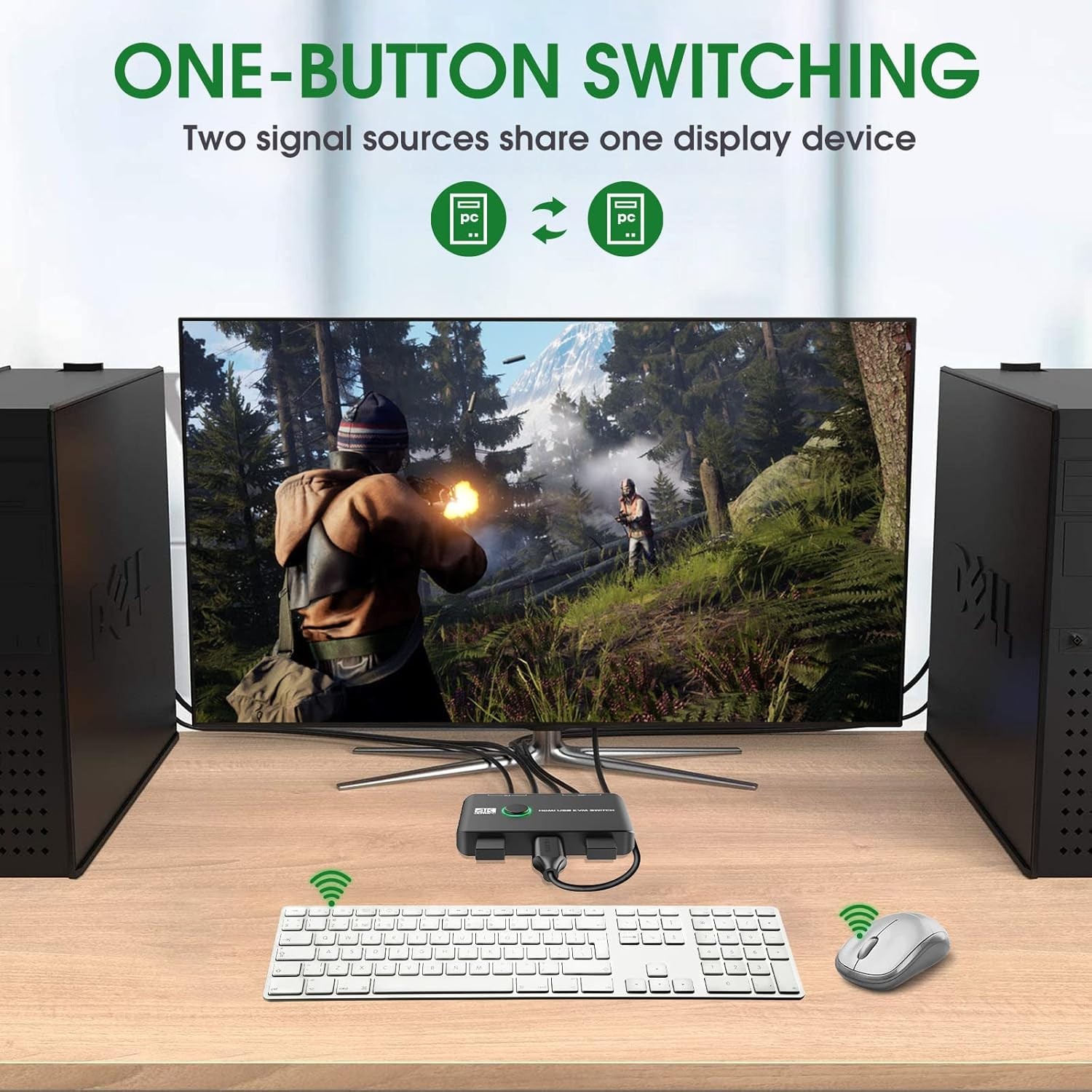 4K KVM Switch HDMI 2 Port Box, USB HDMI KVM Switches for 2 Computers with Cables