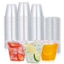 200 PACK 9 oz Clear Plastic Cups with Flat Lids