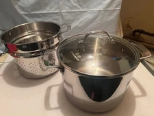VIKING FABULOUS 3 PLY STAINLESS STEEL 8 QT STOCK POT W/STRAINER -STEAMER -PASTA