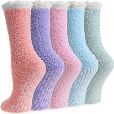 Non Slip Hospital Socks with Grips for Women Winter Warm Cozy Fuzzy Slipper S...