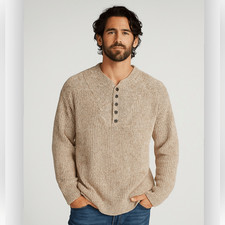 Vintage Eddie Bauer Men  s Chunky Knit 100 Cotton Sweater in Cream XL Fisherman