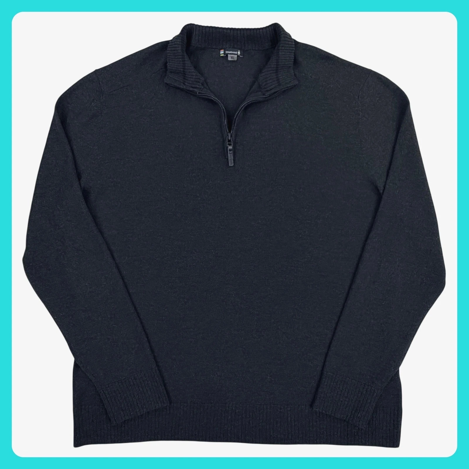 Smartwool Quarter Zip Sweater Men XL Black Merino Wool Mock Neck Long Sleeve