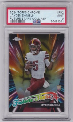 2024 TOPPS CHROME JAYDEN DANIELS FUTURE STARS GOLD REFRACTOR 12/50 PSA 9