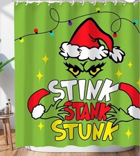 GRINCH 72" X 72" STINK STANK STUNK SHOWER CURTAIN with hooks G7