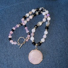 Rose Quartz Pendant Handmade Beaded Necklace Healing Love Energy Necklace