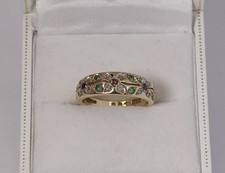 9k yellow gold emerald, ruby and diamond vintage ring flower design Size K 1/2
