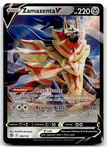 Zamazenta V 105/172 Holo V Rare Brilliant Stars Pokemon Near Mint