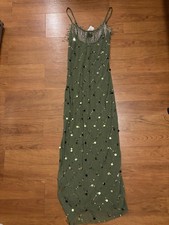 NWT Nasty Gal Coin and Tassel Embellished Maxi Dress US 8 Olive Green