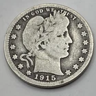 1915 Philadelphia Mint Circulated 90% Silver Barber Quarter