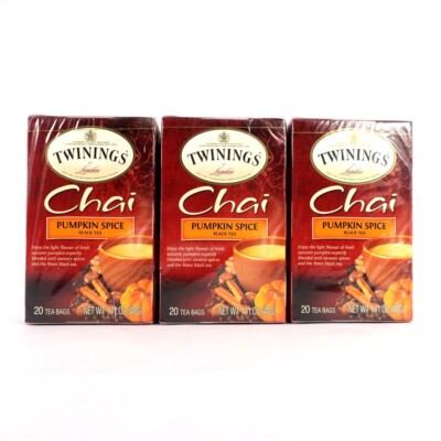 Twinings Chai Pumpkin Spice Black Tea Bags, 20 Bags in each Box, BB: 5/2025 (3)