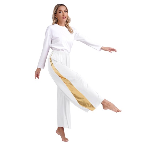 Damen 3-teiliges/Set unregelmäßige Tanzkleidung Kostüm Outfits weites Bein Hose Gottesdienst Show - Bild 13 von 71