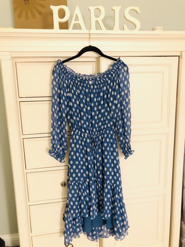 Size 4 Diane von Furstenberg DVF Camila Two Hi-Low Silk Chiffon Dot Batik Dress - Picture 8 of 11
