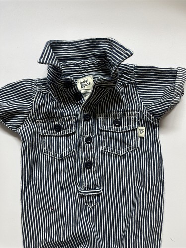 OshKosh Striped One piece Denim Railroad Baby Bgosh size 3 mo blue white outfit - Picture 3 of 6