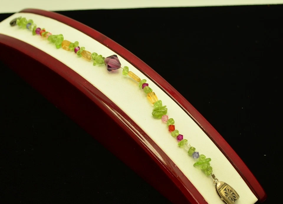 STERLING SILVER  VERY COLORFUL PLASTIC BEADED CHAIN BRACELET #FMR814 - Image 3 of 3