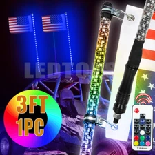 3FT Lighted Spiral LED Whip Light Antenna + Remote Flag For ATV Polaris RZR UTV