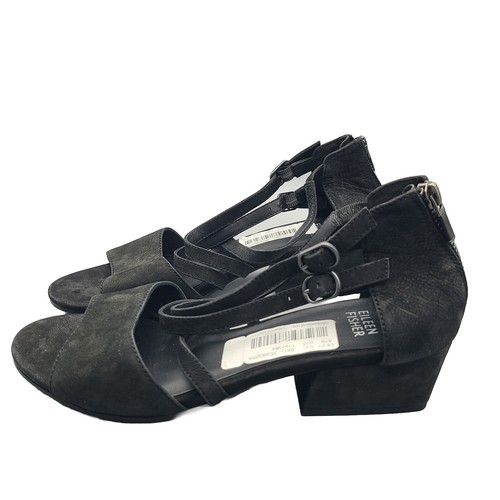 Eileen Fisher women sz 8 Sandal Kyra black Nubck Leather Open Toe Low Heel new - Picture 5 of 8
